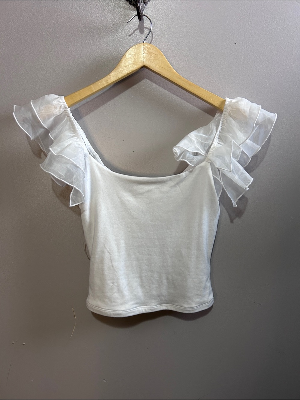 Say Anything White Ruffle Sleeve Crop Top Size Small Cottagecore Fairycore - Picture 3 of 4